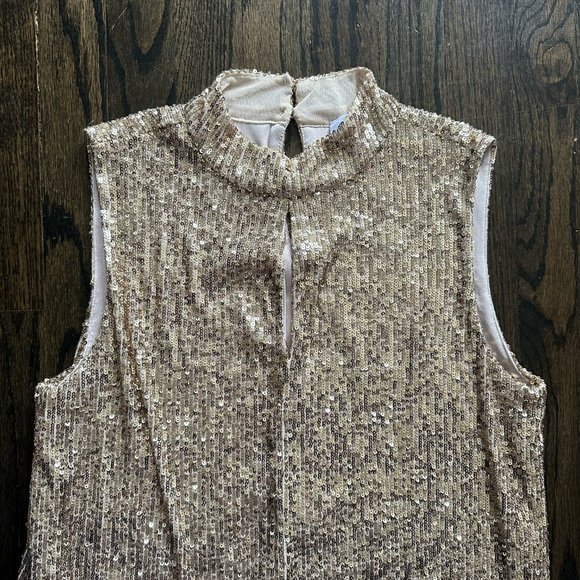 CALVIN KLEIN Womens Sequined Sleeveless Mock Neck Party Party Top - Picture 5 of 6